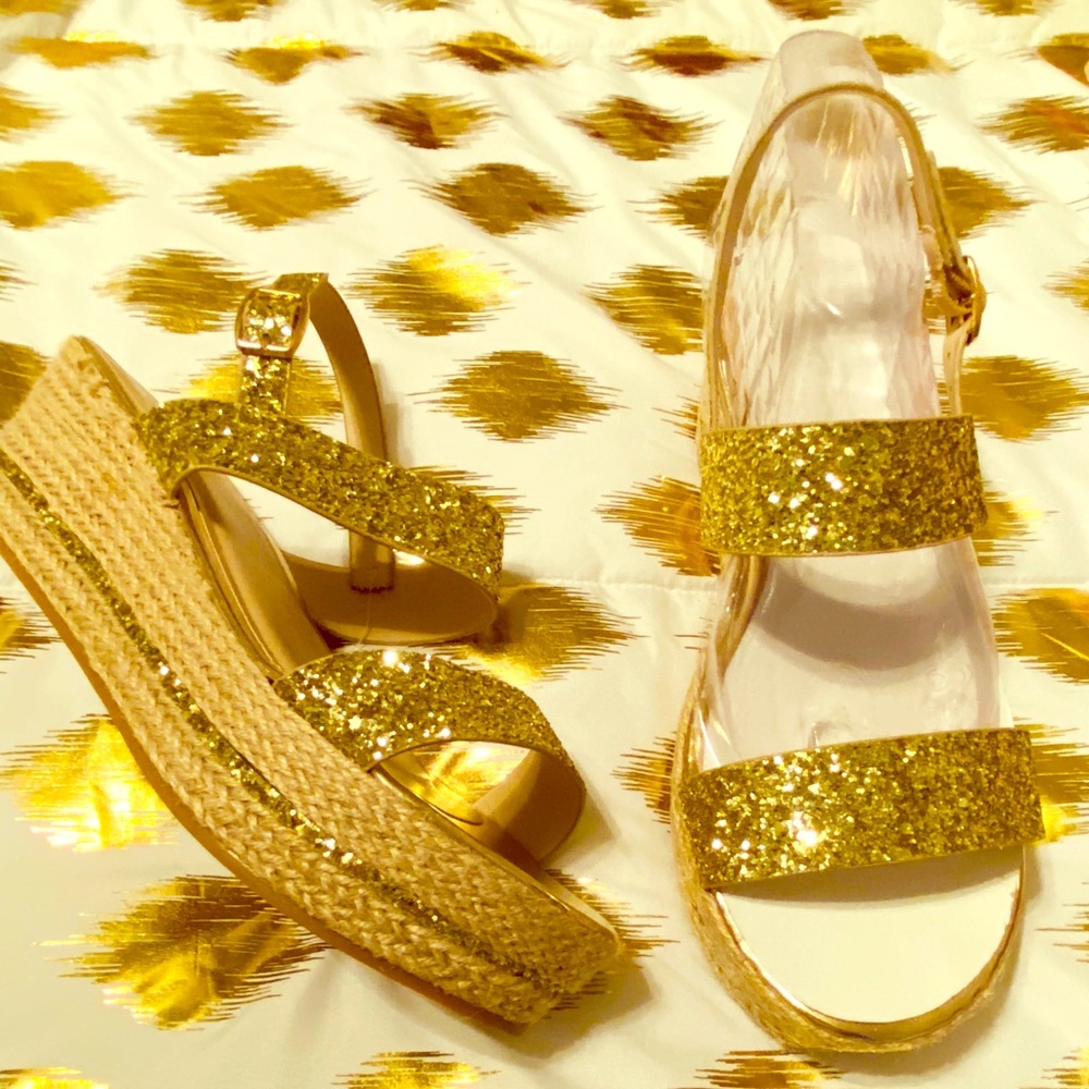 Gold wedge sandals
